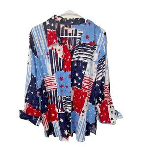 Allison Daley Patriotic Red White Blue Button Down Blouse Size 1X